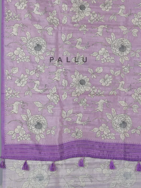 Lilac purple floral art silk saree with resham detailing