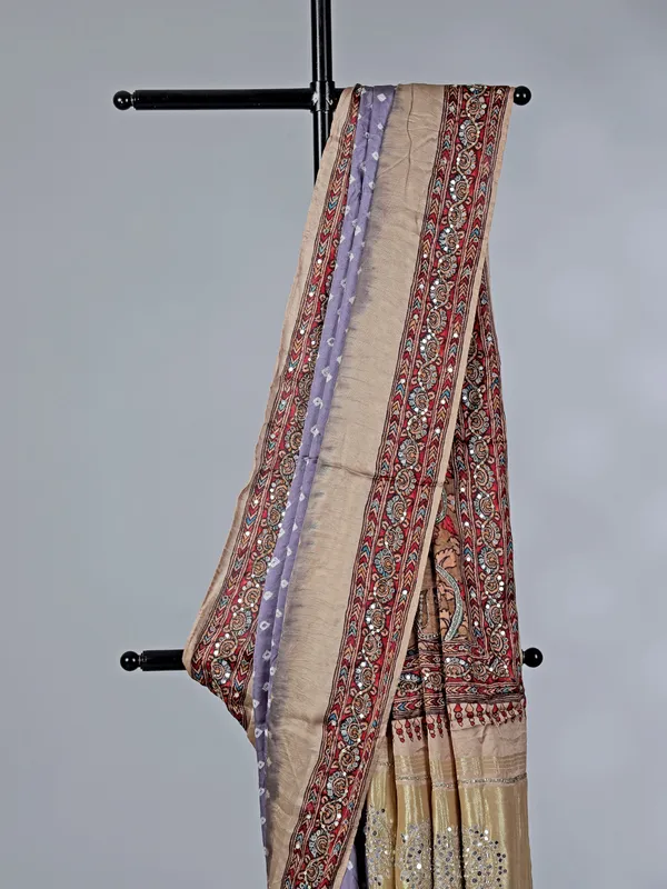 Lilac purple gajji silk saree with heavy work