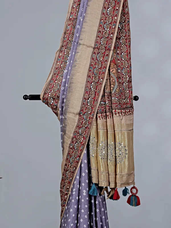 Lilac purple gajji silk saree with heavy work