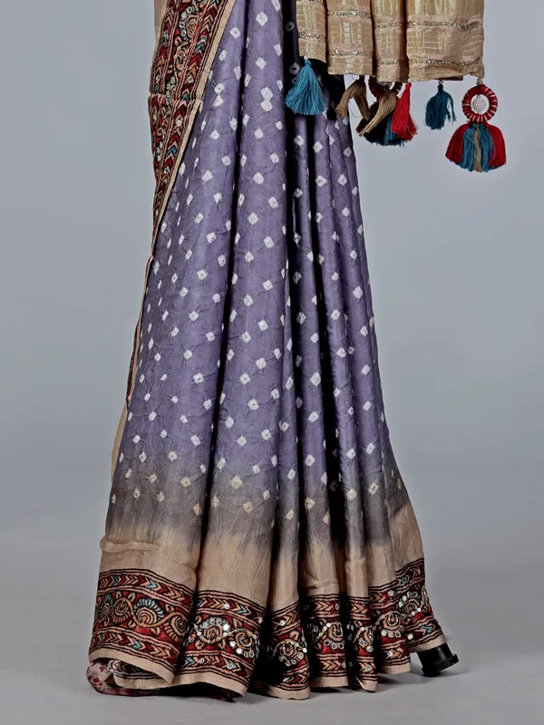 Lilac purple gajji silk saree with heavy work