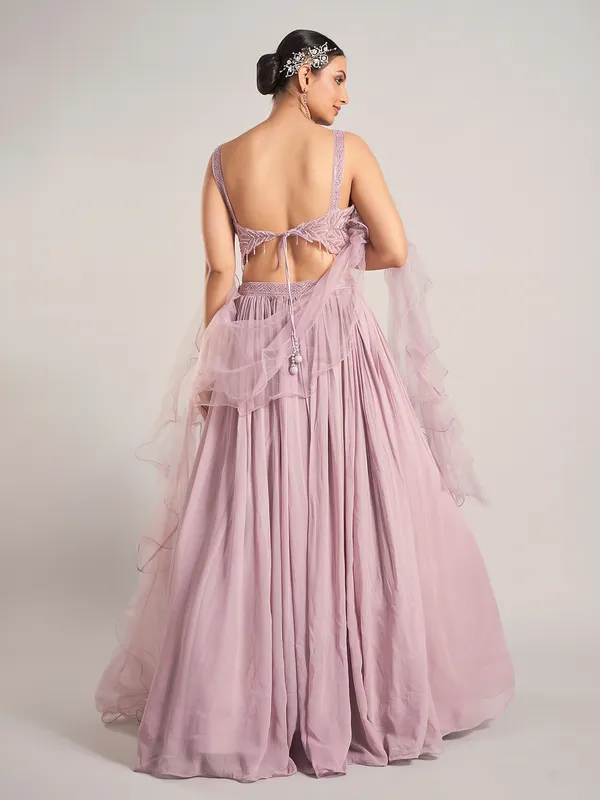 Lilac purple georgette cutdana work lehenga choli