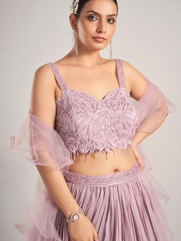 Lilac purple georgette cutdana work lehenga choli