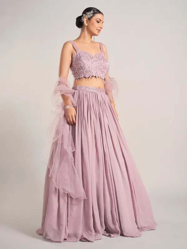Lilac purple georgette cutdana work lehenga choli