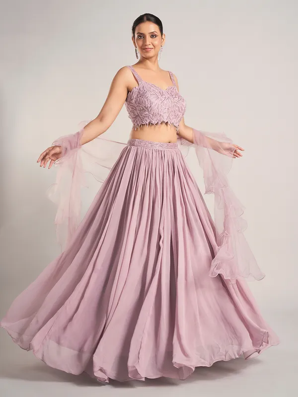 Lilac purple georgette cutdana work lehenga choli