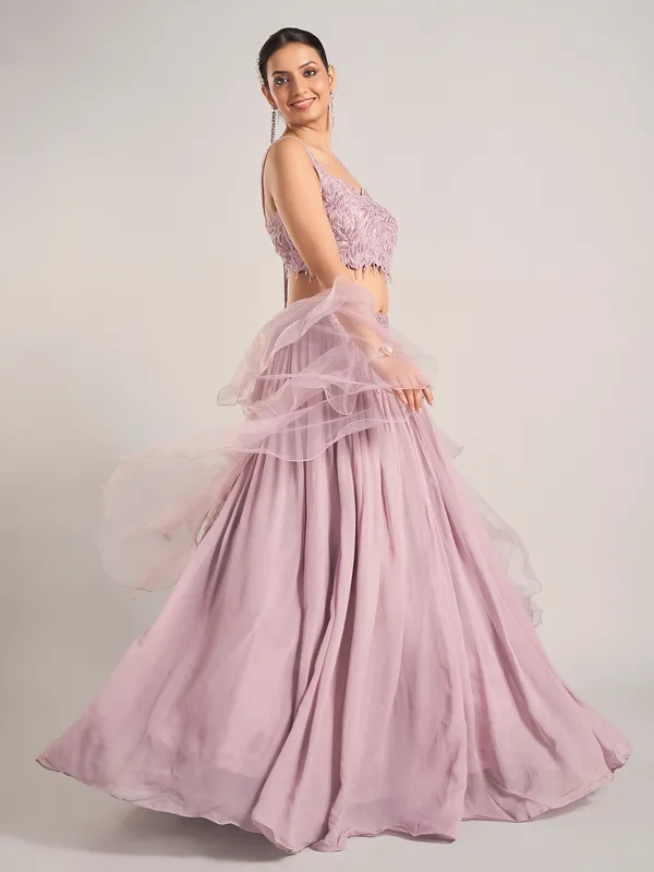 Lilac purple georgette cutdana work lehenga choli