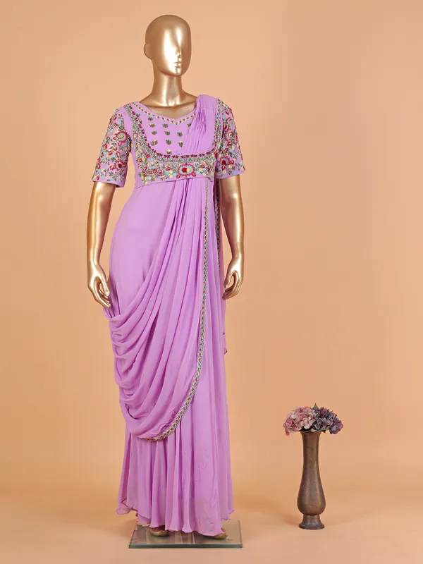 Lilac purple georgette designer floor-length suit