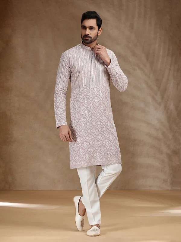 Lilac purple georgette festive kurta pajama for men