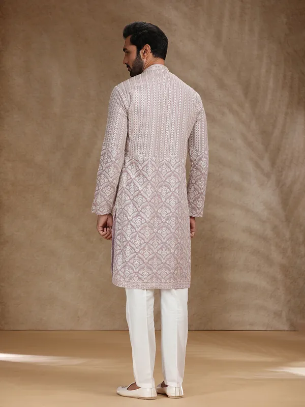 Lilac purple georgette festive kurta pajama for men