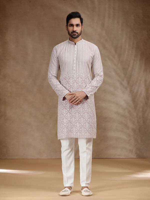 Lilac purple georgette festive kurta pajama for men