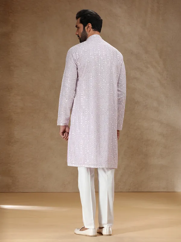 Lilac purple georgette kurta pajama with aabla embellishment
