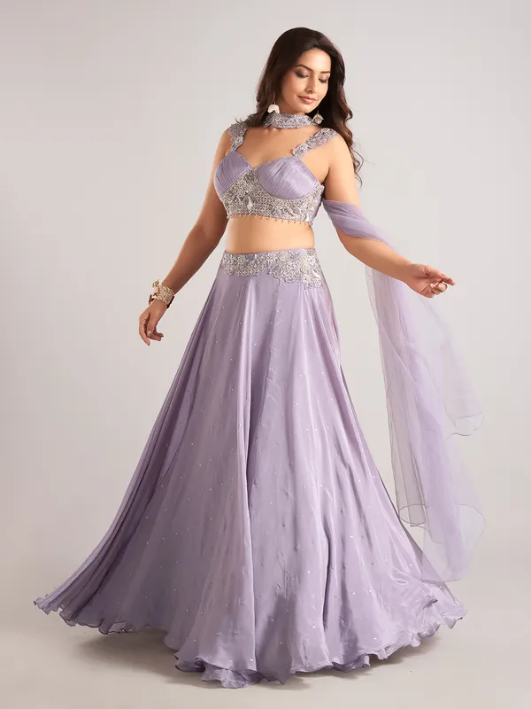 Lilac purple georgette lehenga choli with dupatta