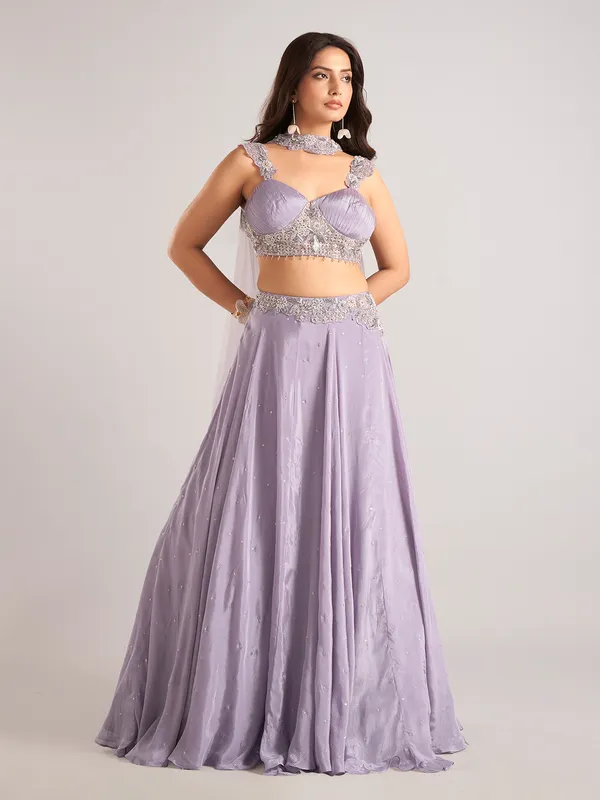 Lilac purple georgette lehenga choli with dupatta