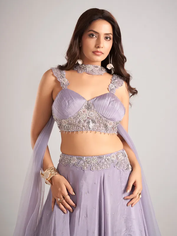 Lilac purple georgette lehenga choli with dupatta