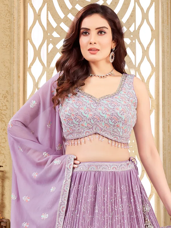 Lilac purple georgette lehenga choli with embroidery work