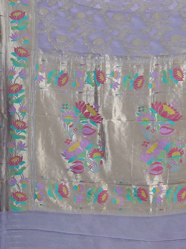 Lilac purple georgette saree for wedding wear
