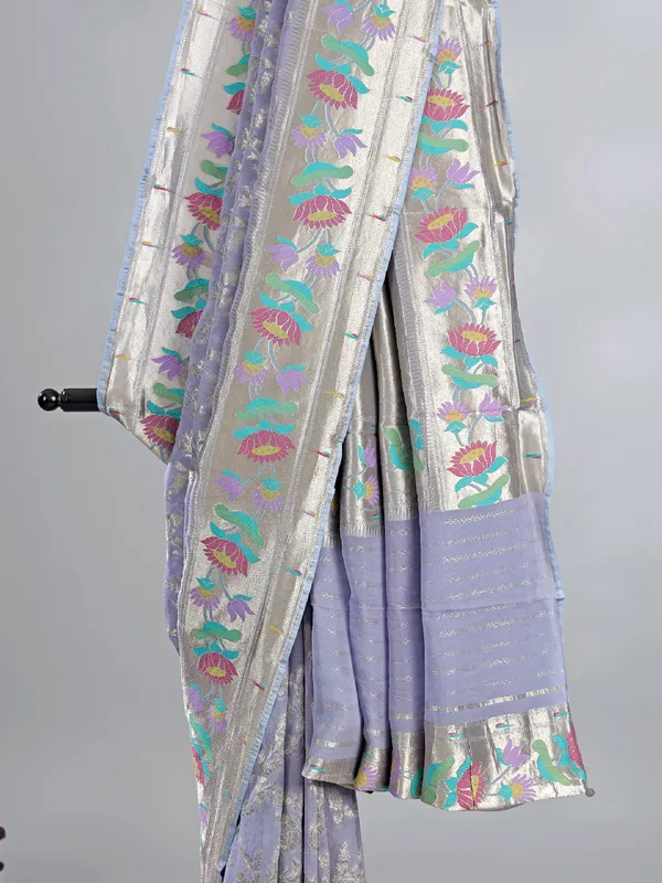 Lilac purple georgette saree for wedding wear