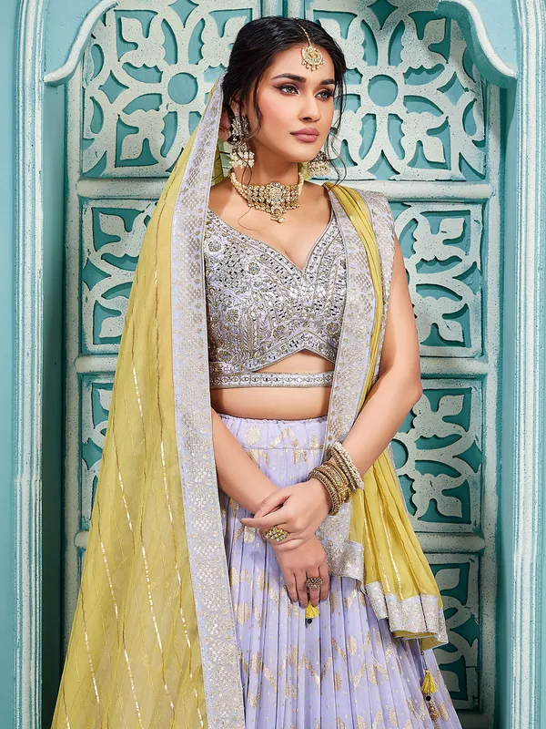 Lilac purple georgette zari work lehenga choli