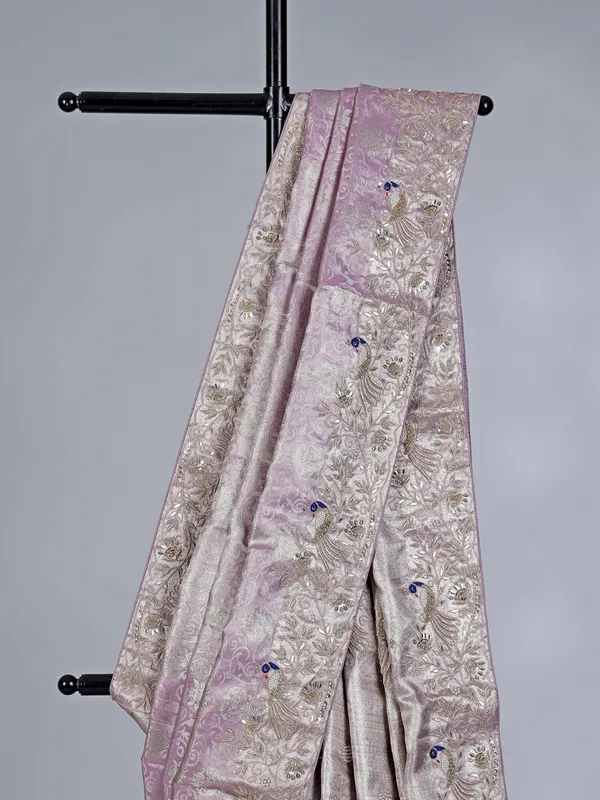 Lilac purple kanjivaram silk wedding wear saree