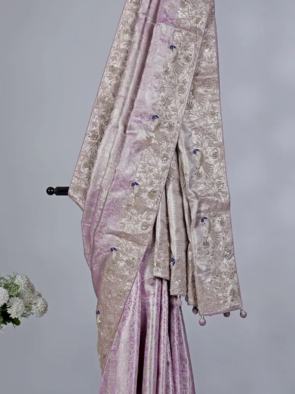 Lilac purple kanjivaram silk wedding wear saree