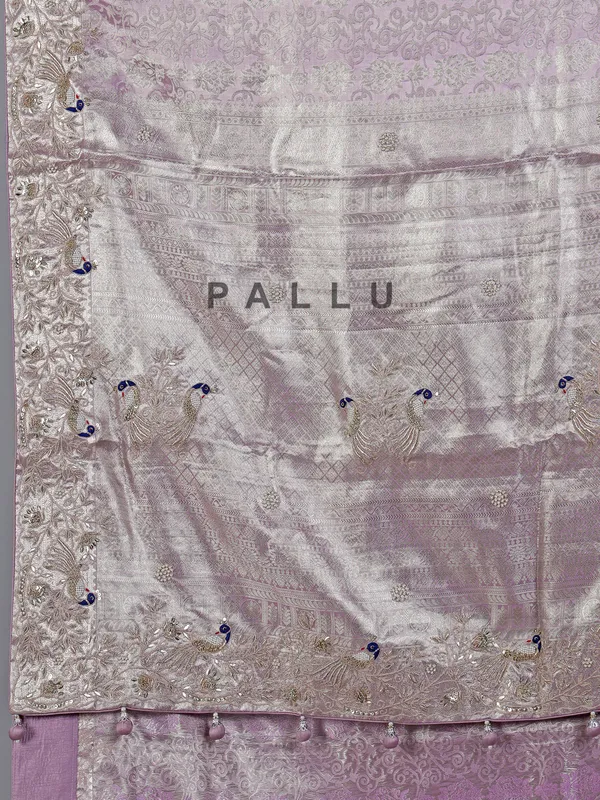 Lilac purple kanjivaram silk wedding wear saree