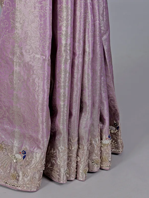 Lilac purple kanjivaram silk wedding wear saree