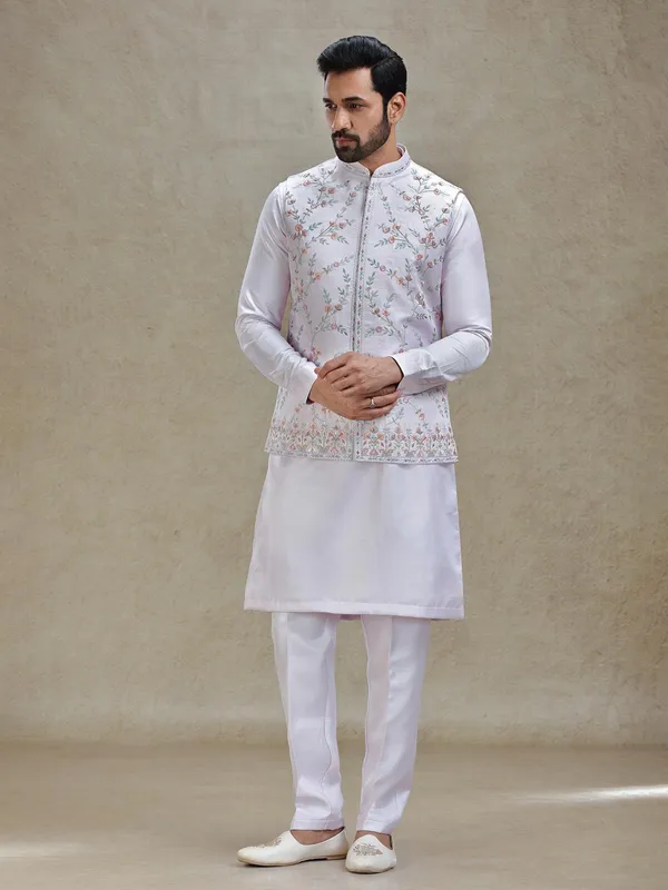 Lilac purple kurta jacket set in colorful resham and embroidery