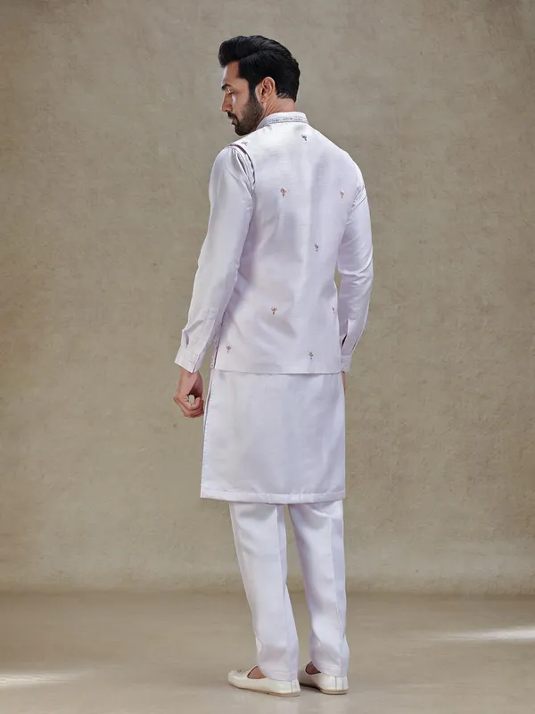 Lilac purple kurta jacket set in colorful resham and embroidery