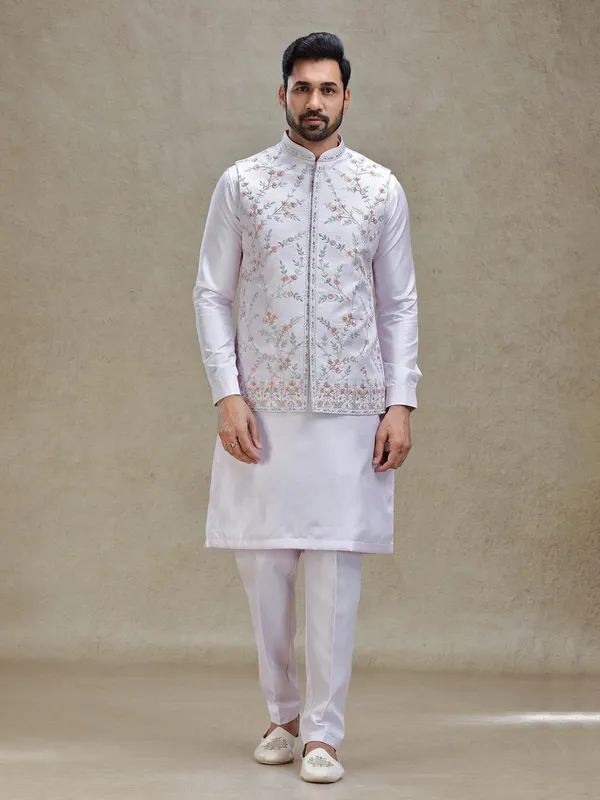 Lilac purple kurta jacket set in colorful resham and embroidery