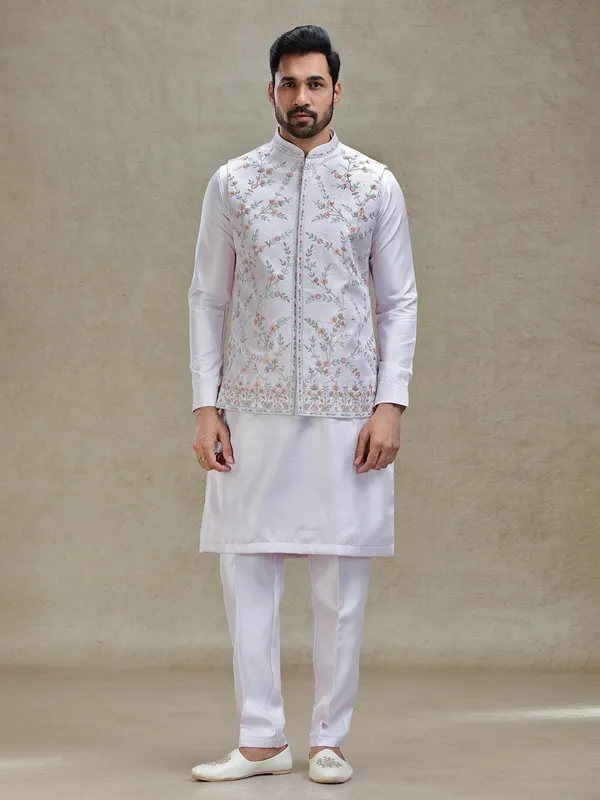Lilac purple kurta jacket set in colorful resham and embroidery