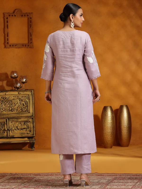 Lilac purple kurti set for women in cotton