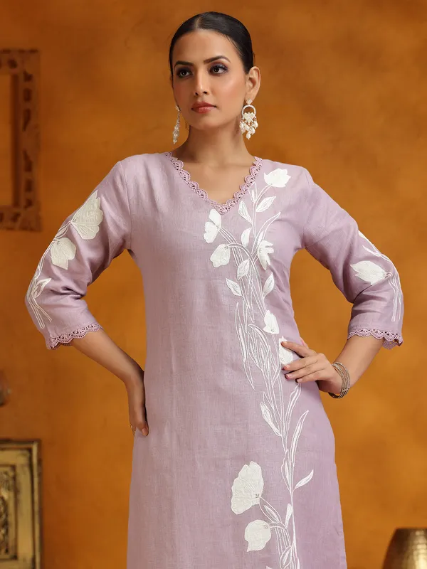 Lilac purple kurti set for women in cotton