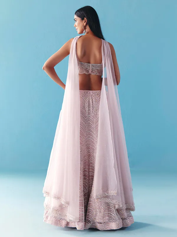 Lilac purple net designer lehenga choli with dupatta