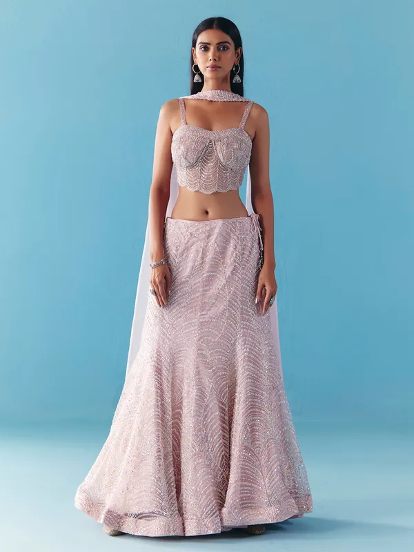 Lilac purple net designer lehenga choli with dupatta