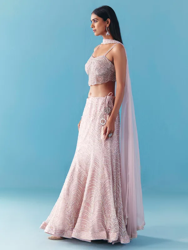 Lilac purple net designer lehenga choli with dupatta