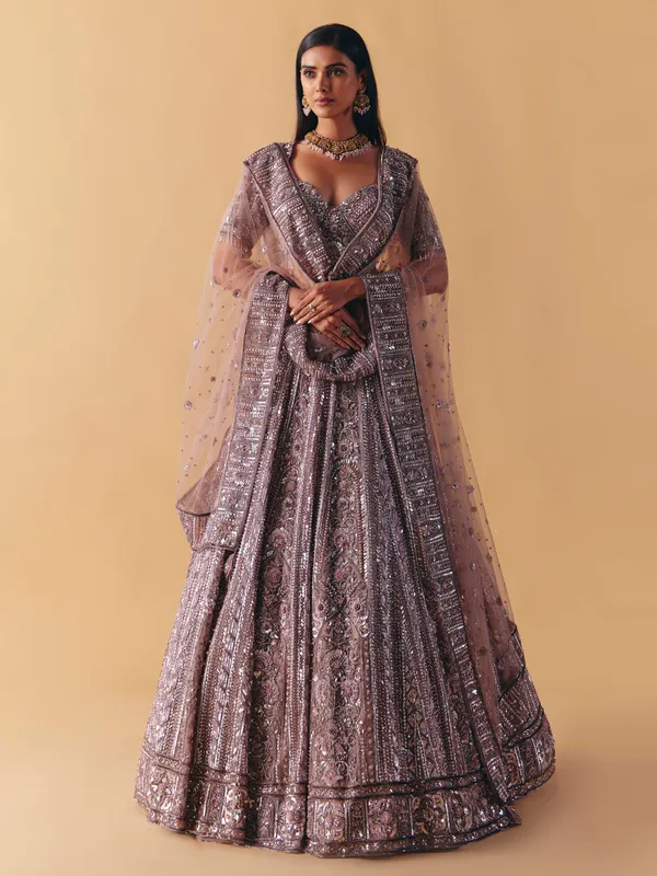 Lilac purple net lehenga choli with diamond radiance