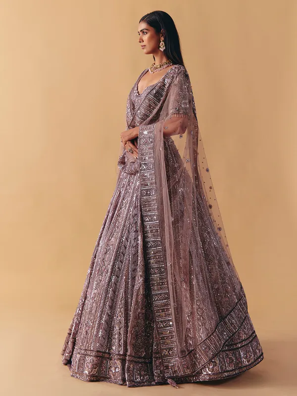 Lilac purple net lehenga choli with diamond radiance