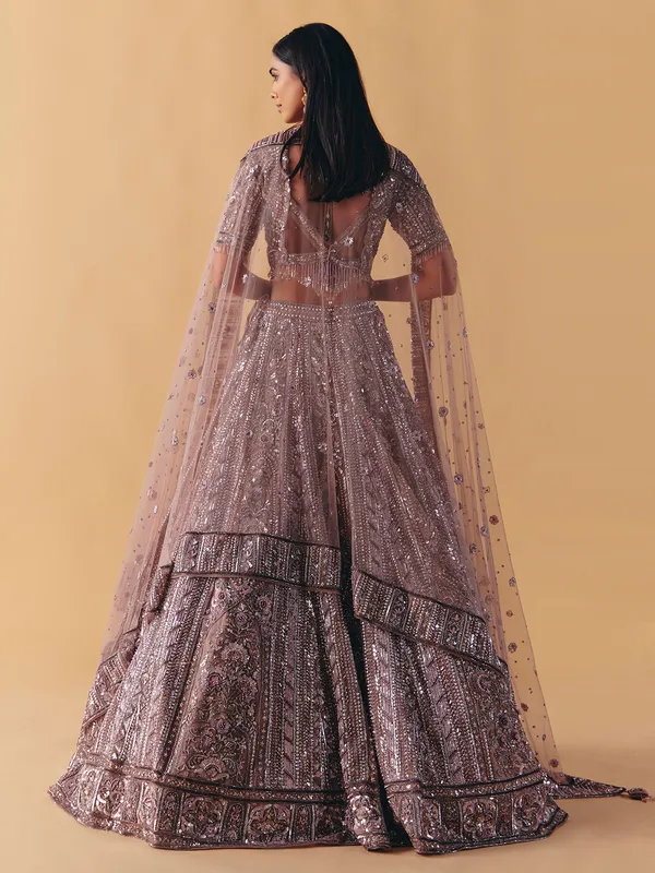 Lilac purple net lehenga choli with diamond radiance