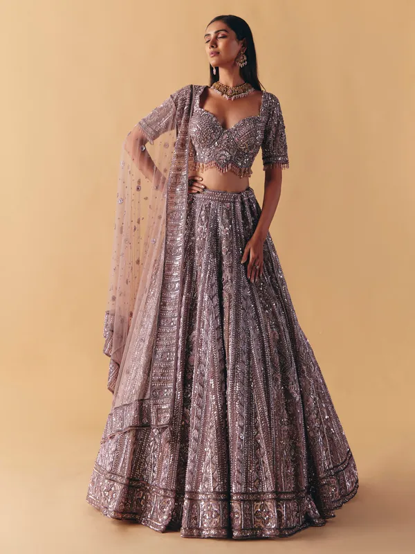 Lilac purple net lehenga choli with diamond radiance