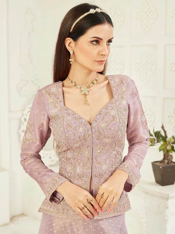 Lilac purple organza palazzo suit with aabla and thread