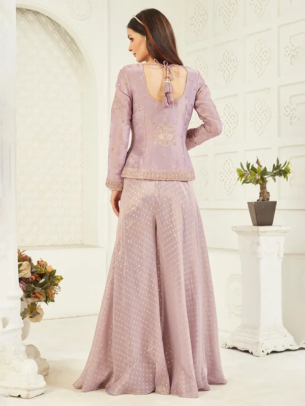 Lilac purple organza palazzo suit with aabla and thread