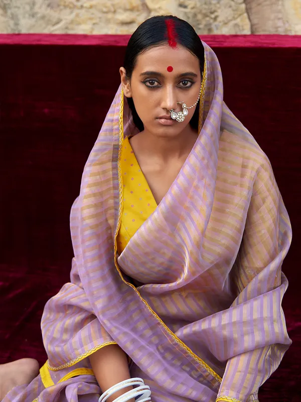 Lilac purple organza zari weaving saree