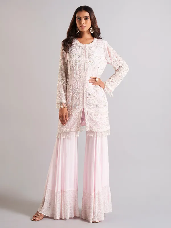 Lilac purple palazzo salwar suit in georgette