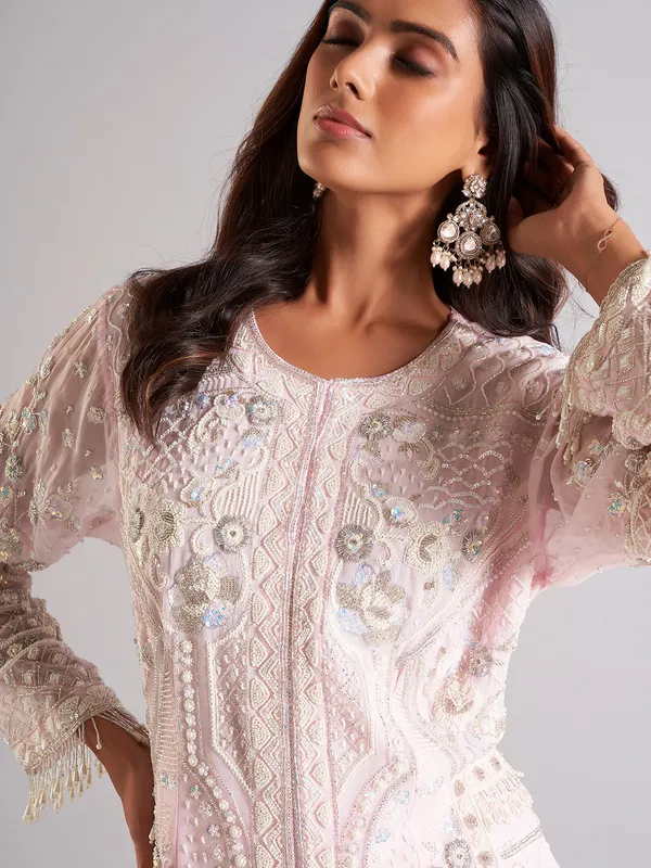 Lilac purple palazzo salwar suit in georgette