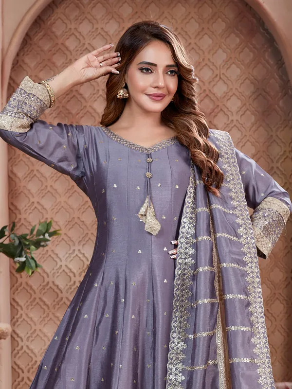 Lilac purple palazzo suit with resham work