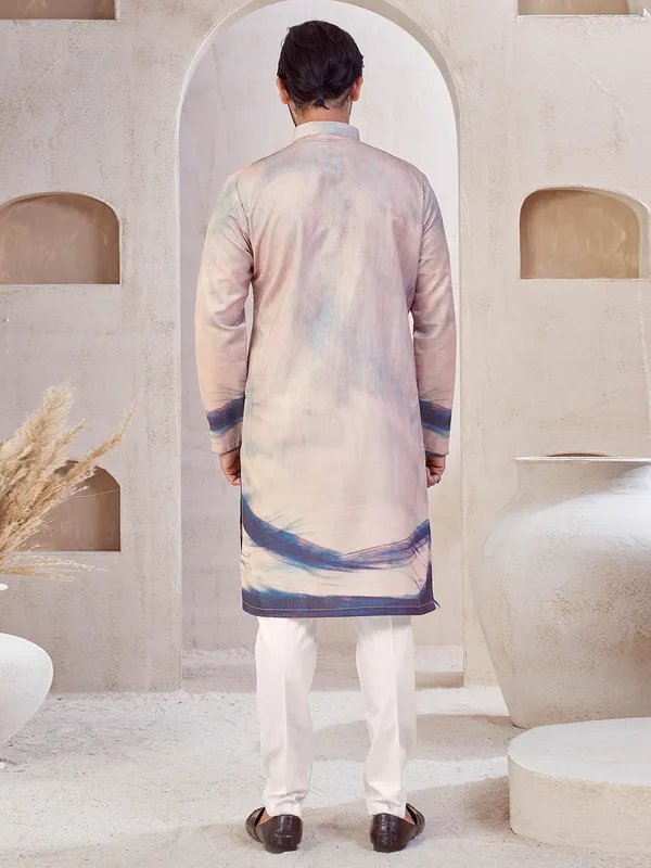 Lilac purple printed cotton kurta suit for men