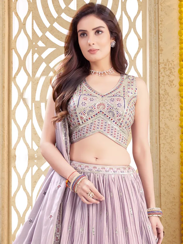 Lilac purple printed silk lehenga choli