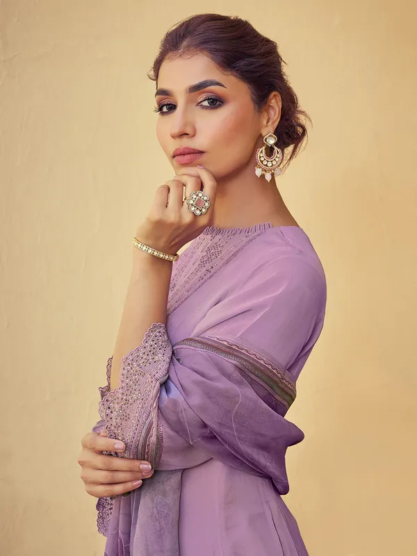 Lilac purple salwar suit in soft organza
