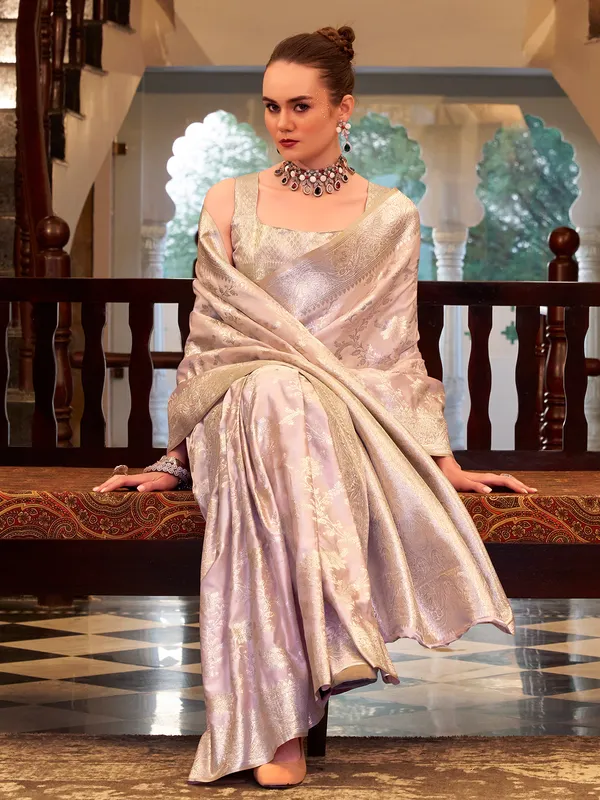 Lilac purple saree in soft satin silk