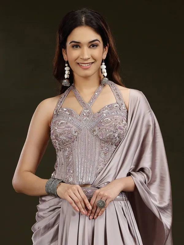 Lilac purple satin silk designer lehenga choli