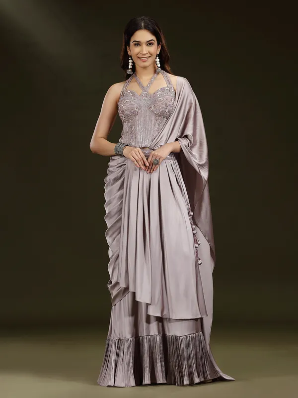 Lilac purple satin silk designer lehenga choli